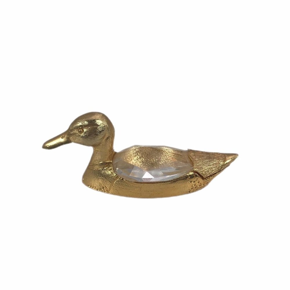 Spoontiques Swarovski Crystal Gold Tone Duck Figurine 1984 Vintage 3"